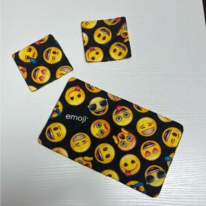 Hand Crafted Mouse Pad and 2 Coasters Black with Emoji Faces yellow